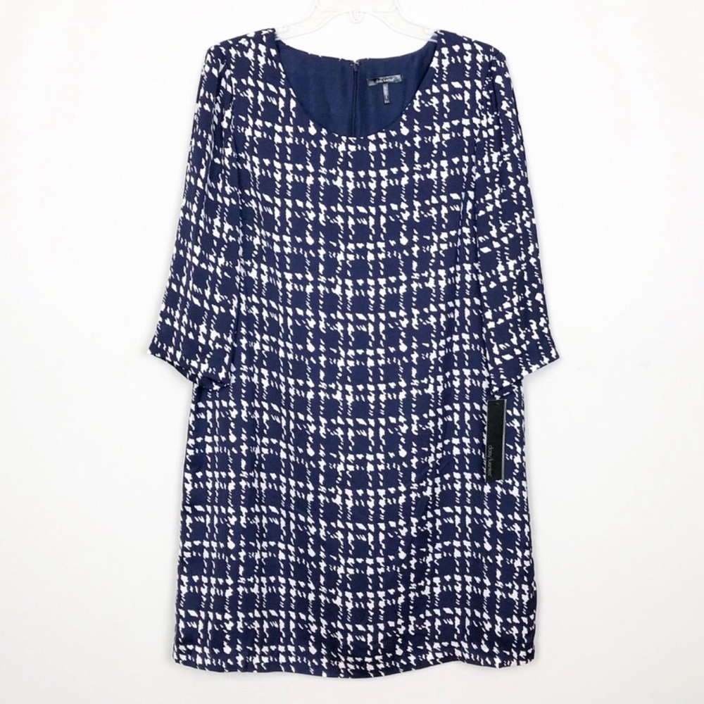 Daisy Fuentes Checkmate Shift Dress Size Large NWT Blue White Summer